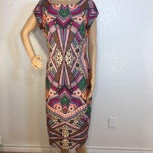 Beige by eci Colorful Art Deco Body Con Dress